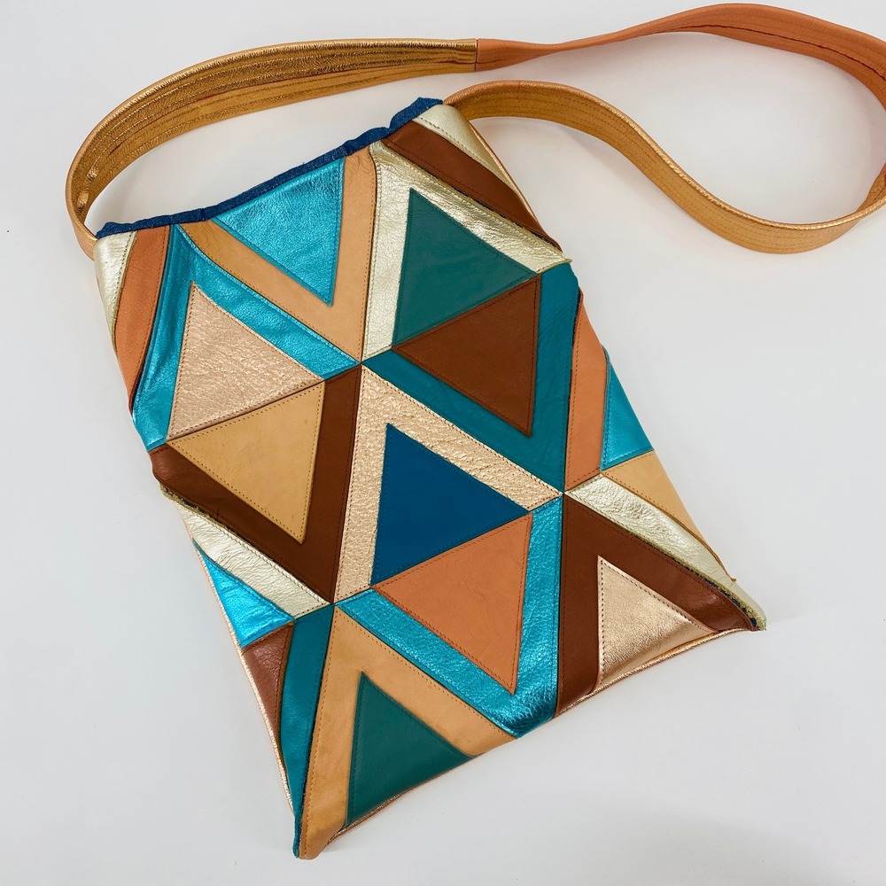 Lira Patchwork Crossbody Bag Womens Small Multi Leather Geometric Metallic